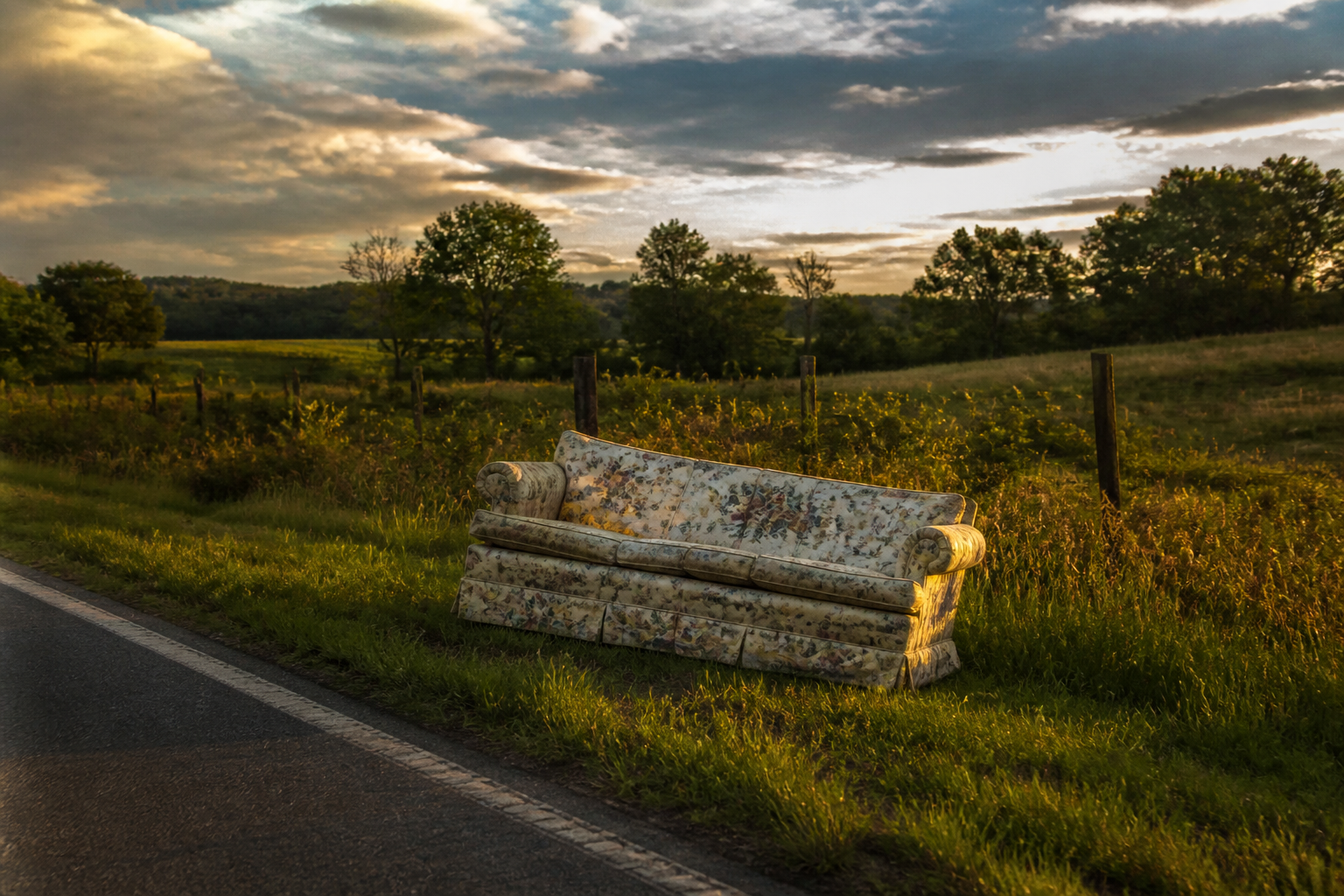 Abandoned couch on highway